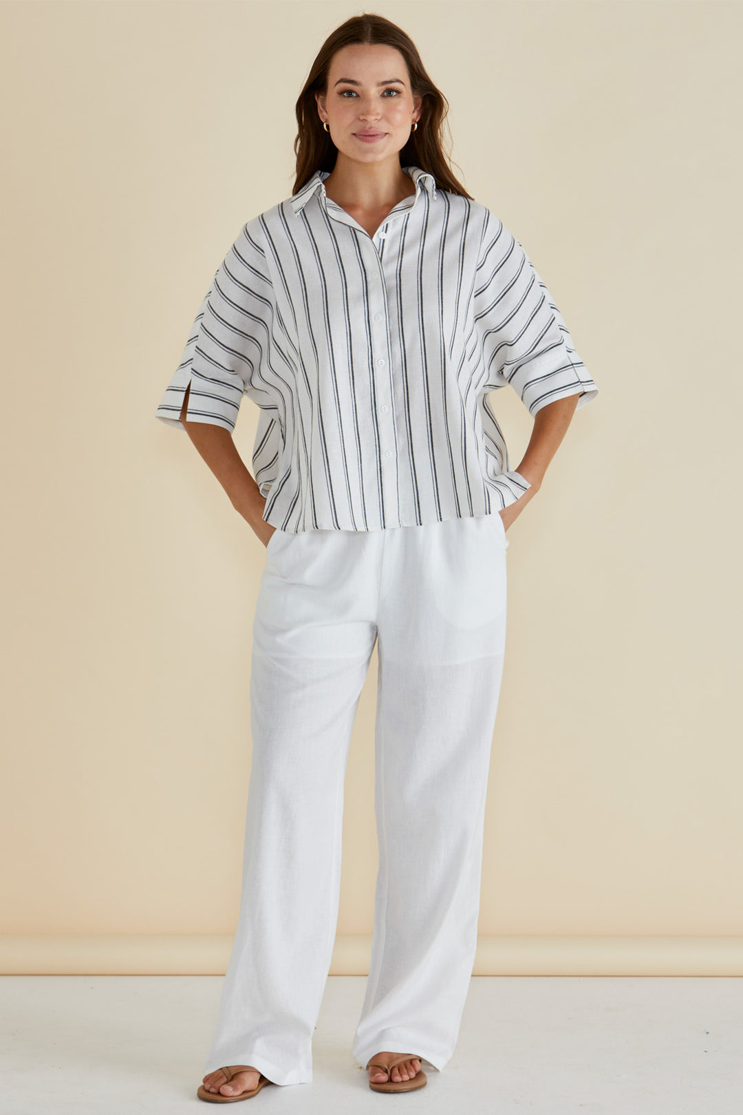 Betty Basics BB8437 Zaza White Relax Fit Linen Mix Trousers
