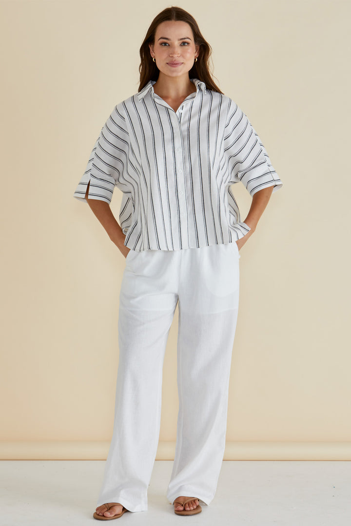Betty Basics BB8437 Zaza White Relax Fit Linen Mix Trousers