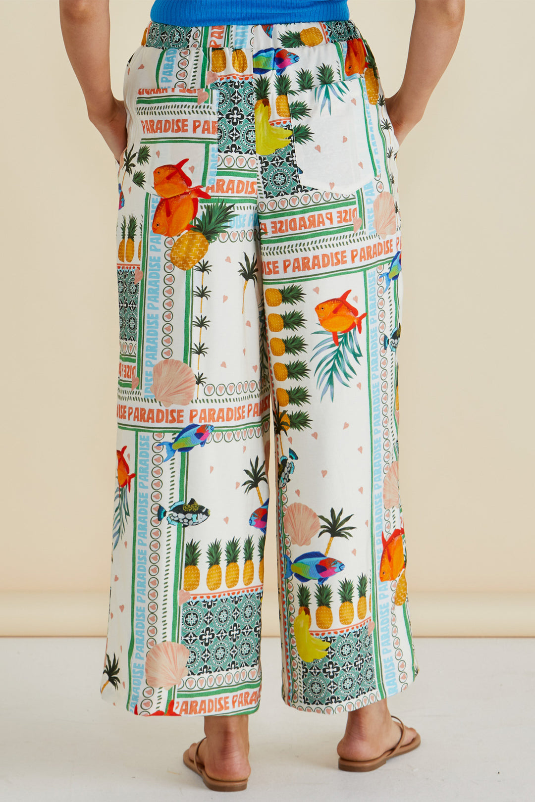 Betty Basics BB8441 Sable Paradise Beach Print Wide Leg Trousers