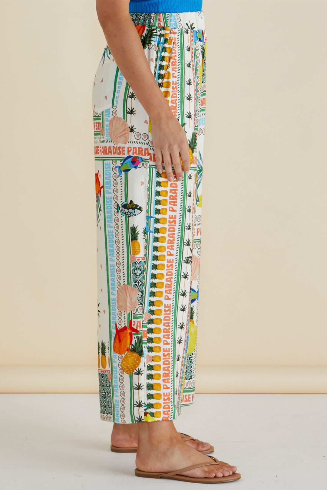 Betty Basics BB8441 Sable Paradise Beach Print Wide Leg Trousers