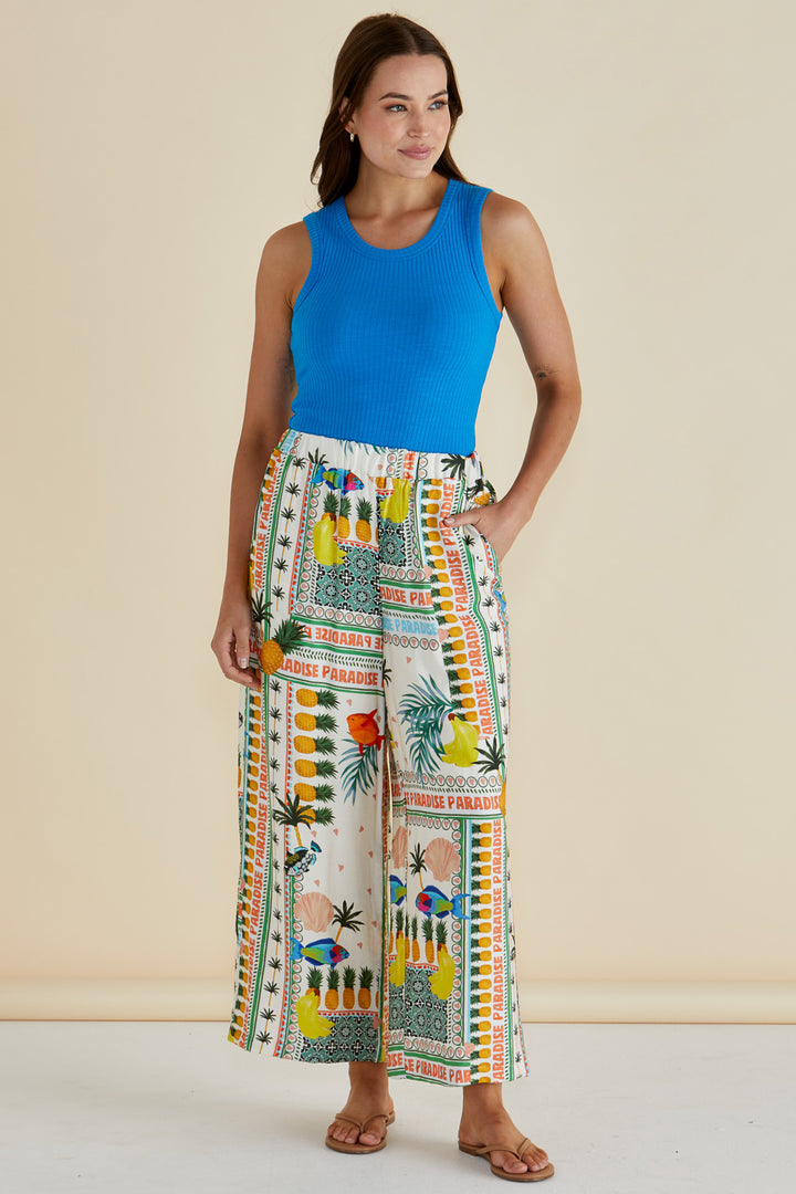 Betty Basics BB8441 Sable Paradise Beach Print Wide Leg Trousers