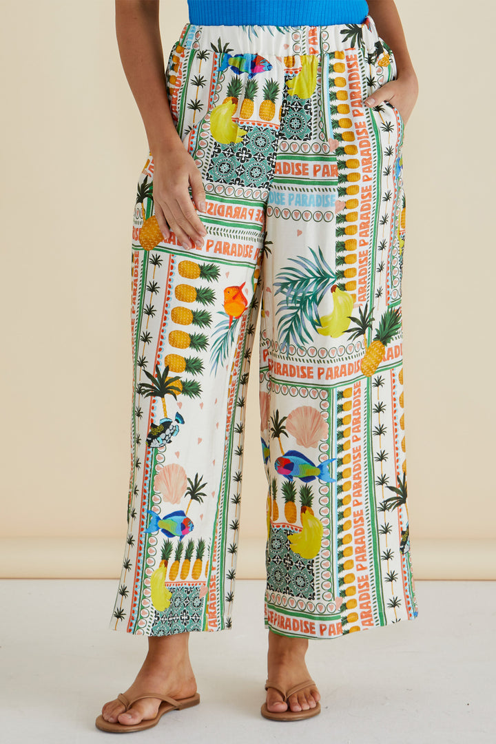 Betty Basics BB8441 Sable Paradise Beach Print Wide Leg Trousers