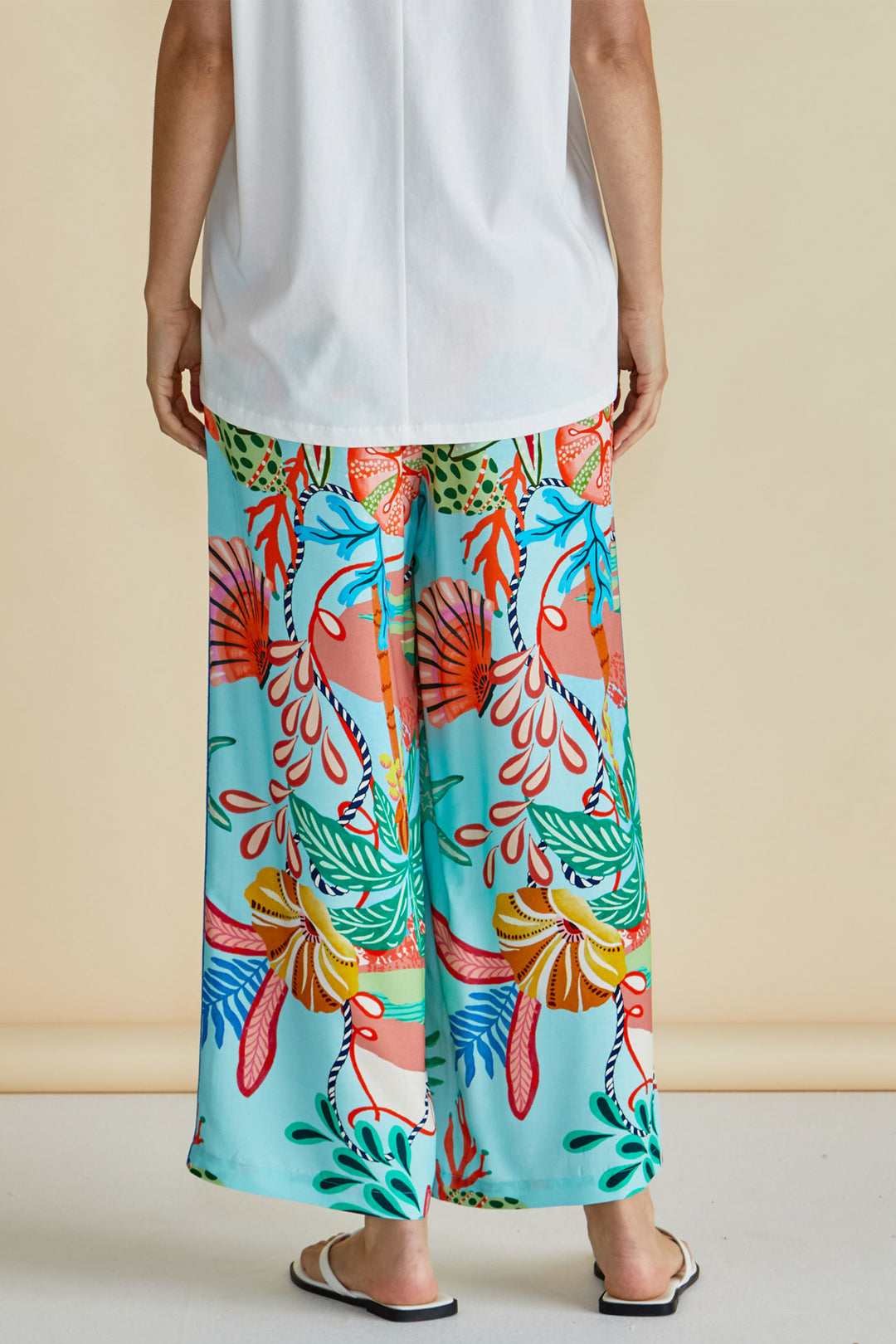 Betty Basics BB8486 Rio Blue Reef Print Wide Leg Trousers