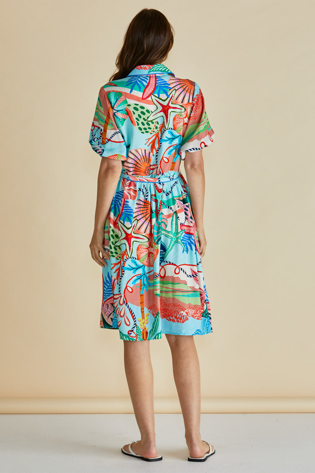 Betty Basics BB8497 Rio Blue Reef Print Shirt Dress
