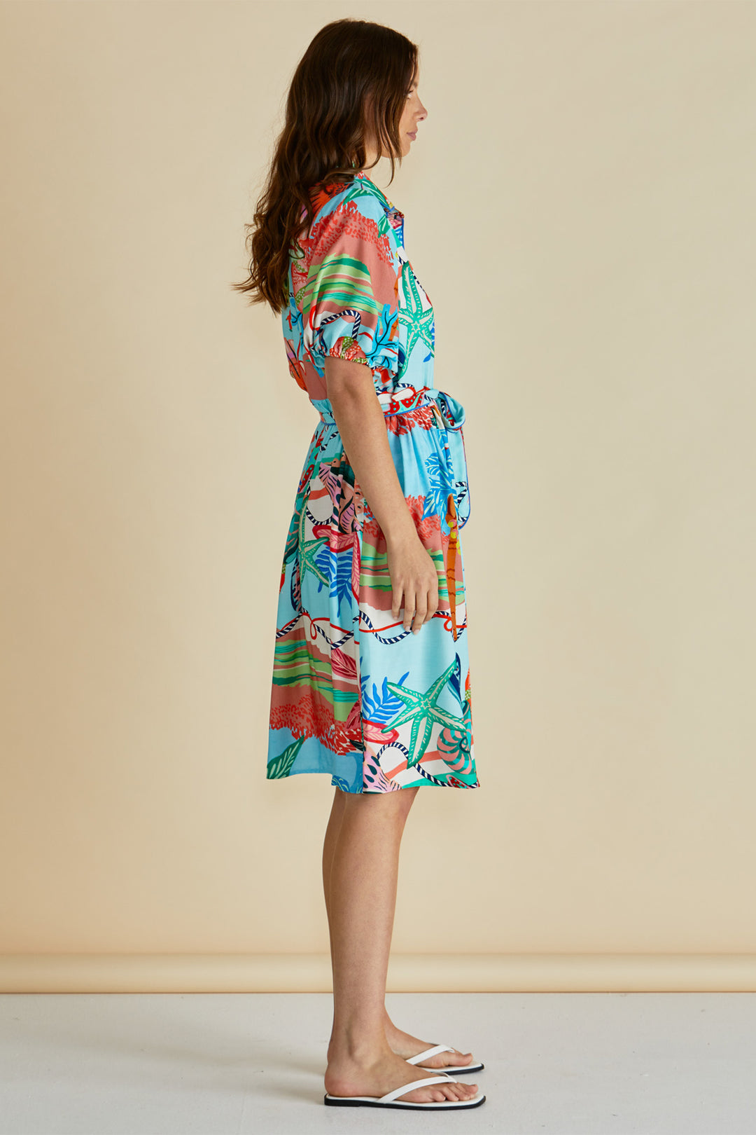Betty Basics BB8497 Rio Blue Reef Print Shirt Dress