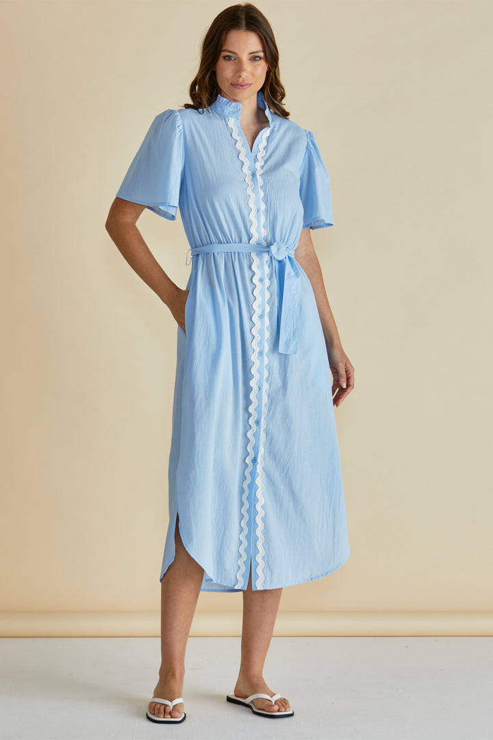 Betty Basics BB8504 Immie Blue Ric Rac Shirt Dress