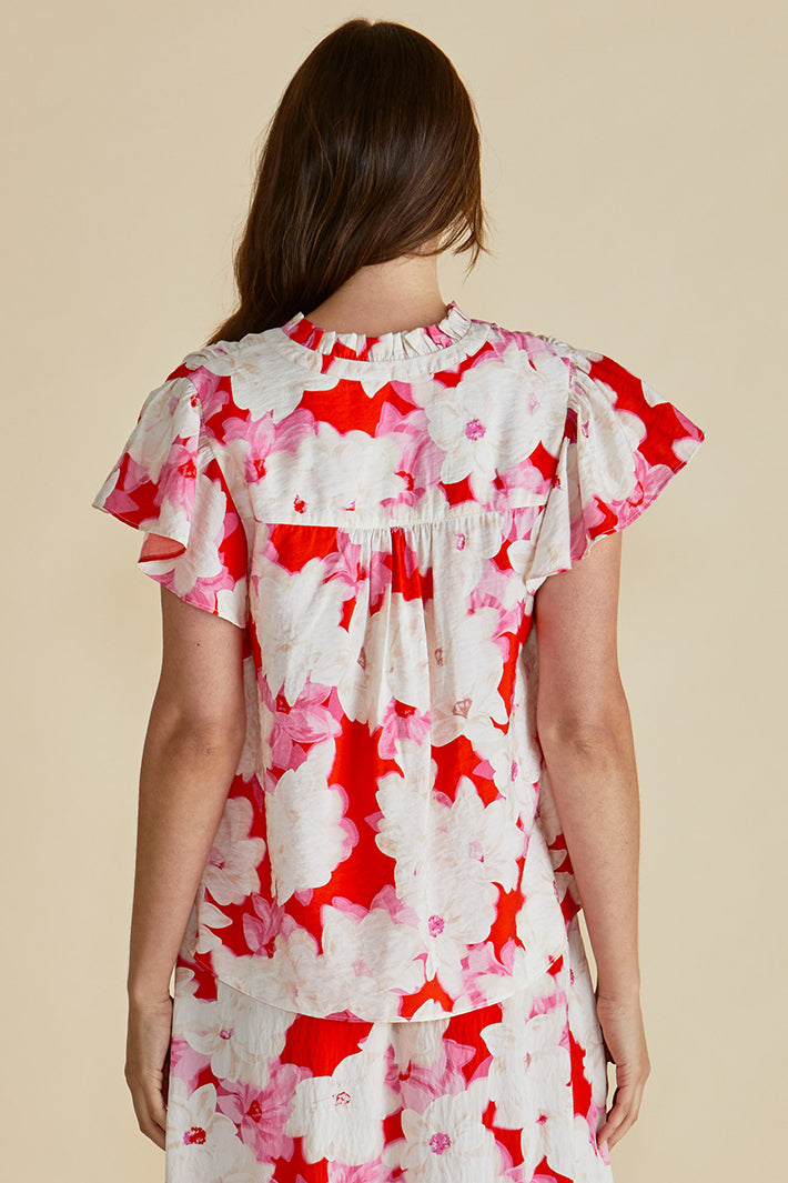 Betty Basics BB8506 Lyra Red Floral Print Blouse