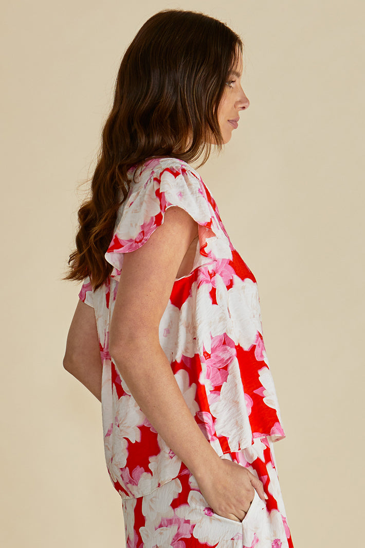 Betty Basics BB8506 Lyra Red Floral Print Blouse