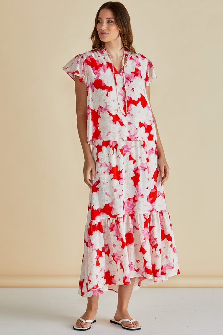 Betty Basics BB8506 Lyra Red Floral Print Blouse