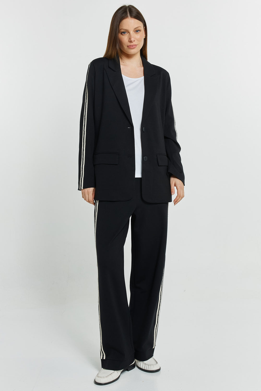 Betty Basics BB8594 black white trim joggers at Experience Boutique