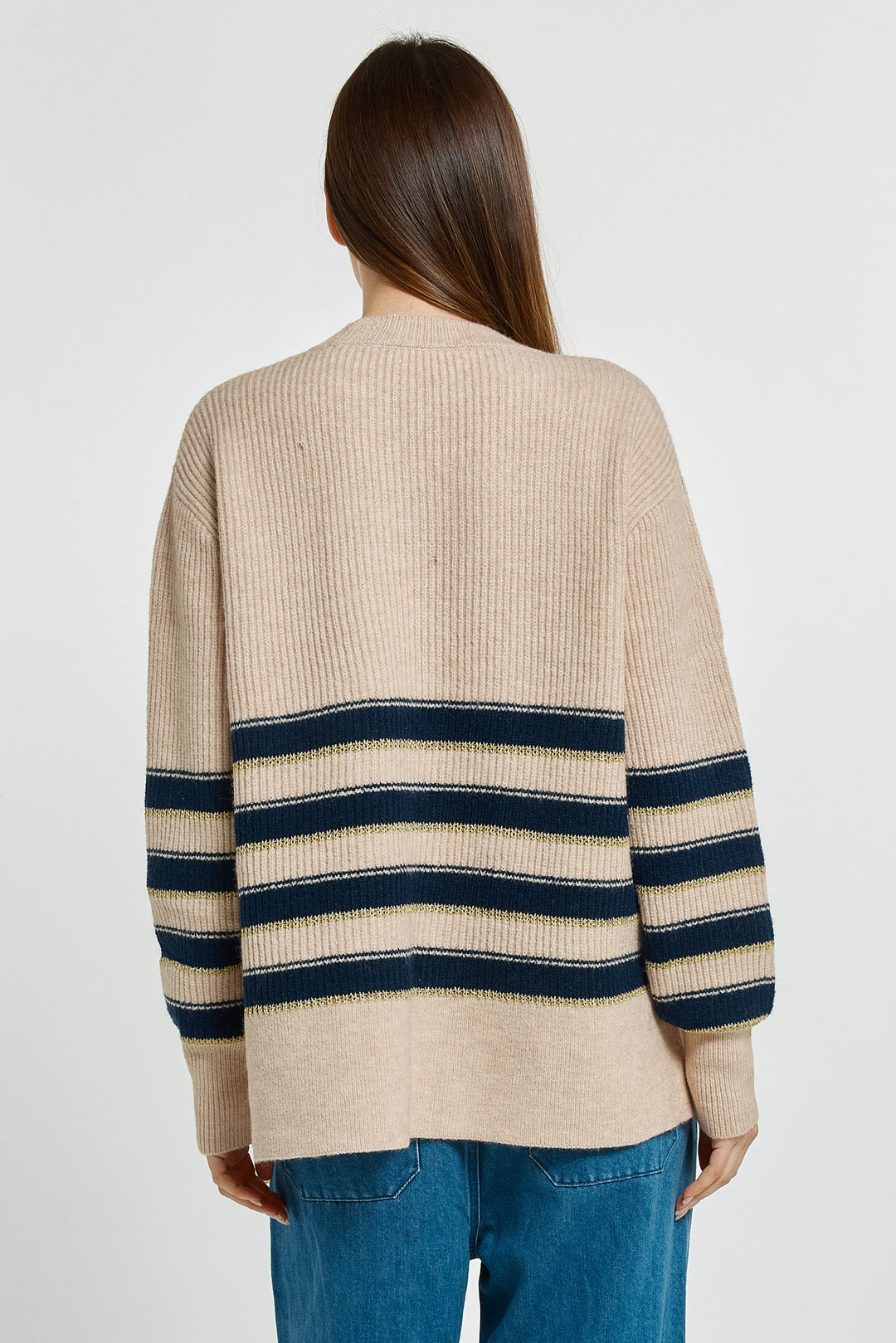 Betty Basics BB4093 navy cream gold stripe jumper at Experience Boutique