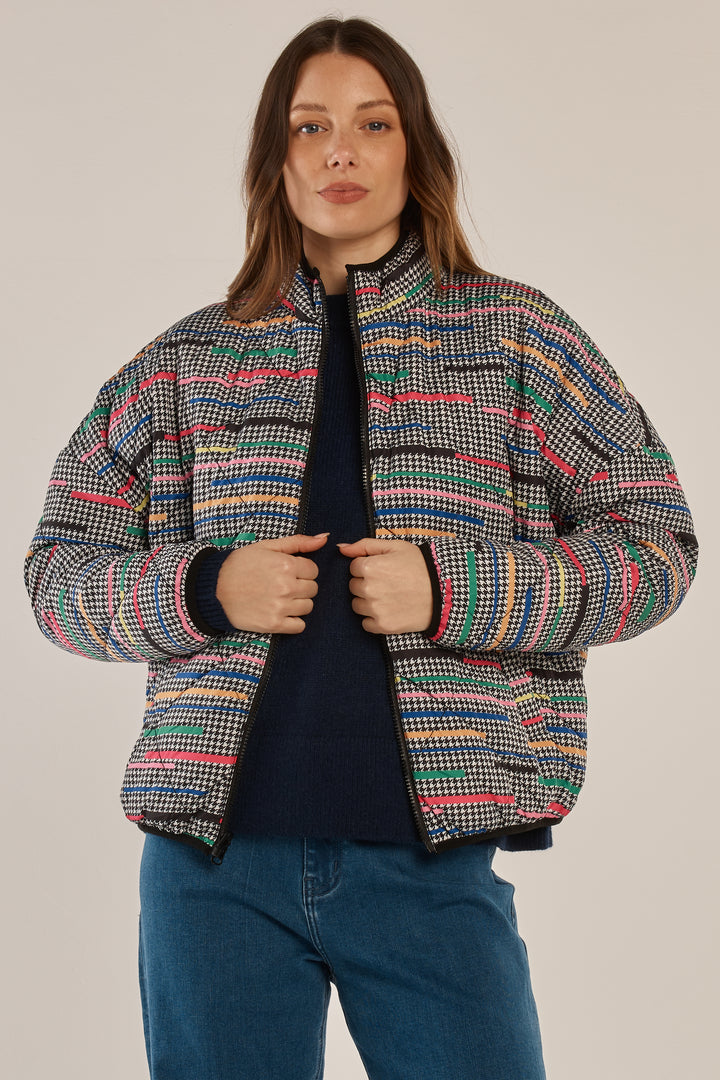Betty Basics BB6101 reversible rainbow houndstooth jacket at Experience Boutique