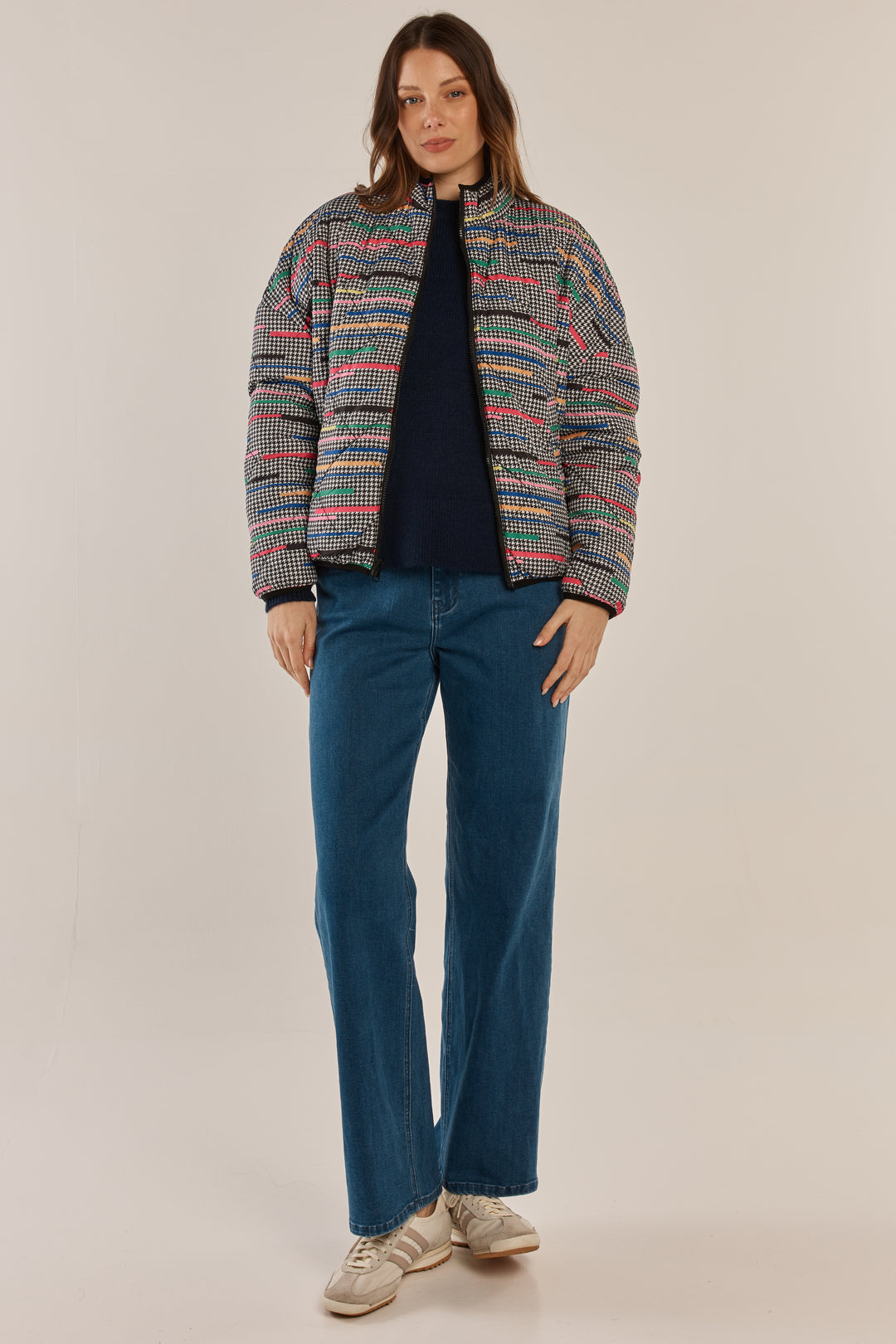 Betty Basics BB6101 reversible rainbow houndstooth jacket at Experience Boutique