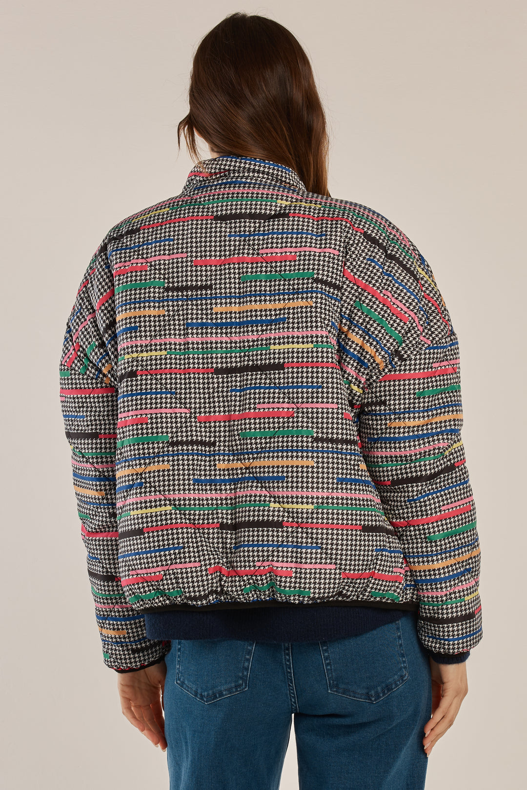Betty Basics BB6101 reversible rainbow houndstooth jacket at Experience Boutique