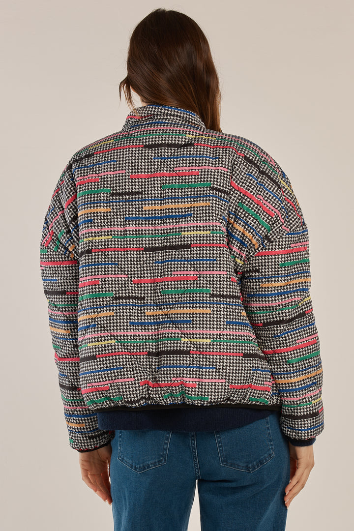 Betty Basics BB6101 reversible rainbow houndstooth jacket at Experience Boutique