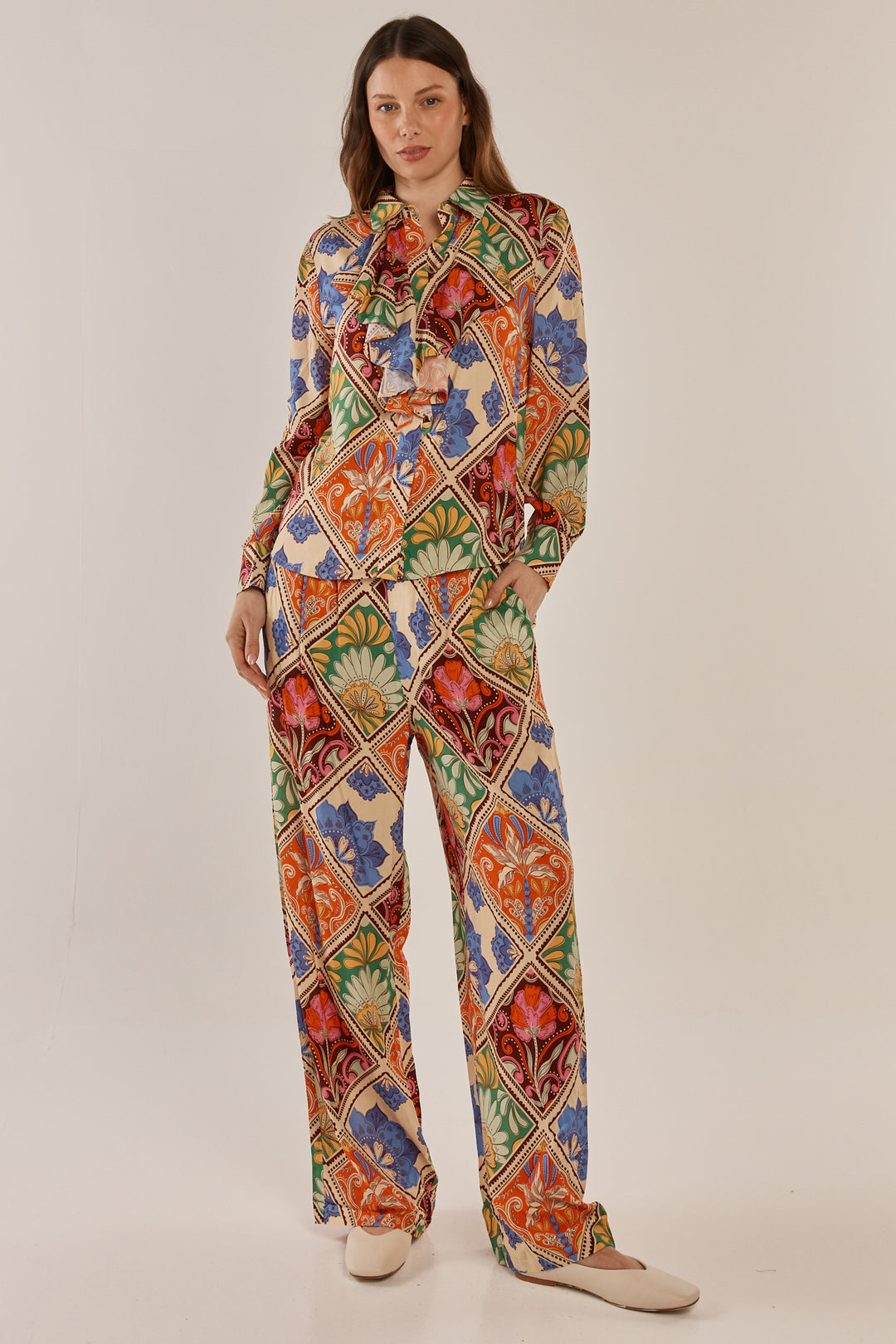 Betty Basics BB8567 floral print frill shirt at Experience Boutique