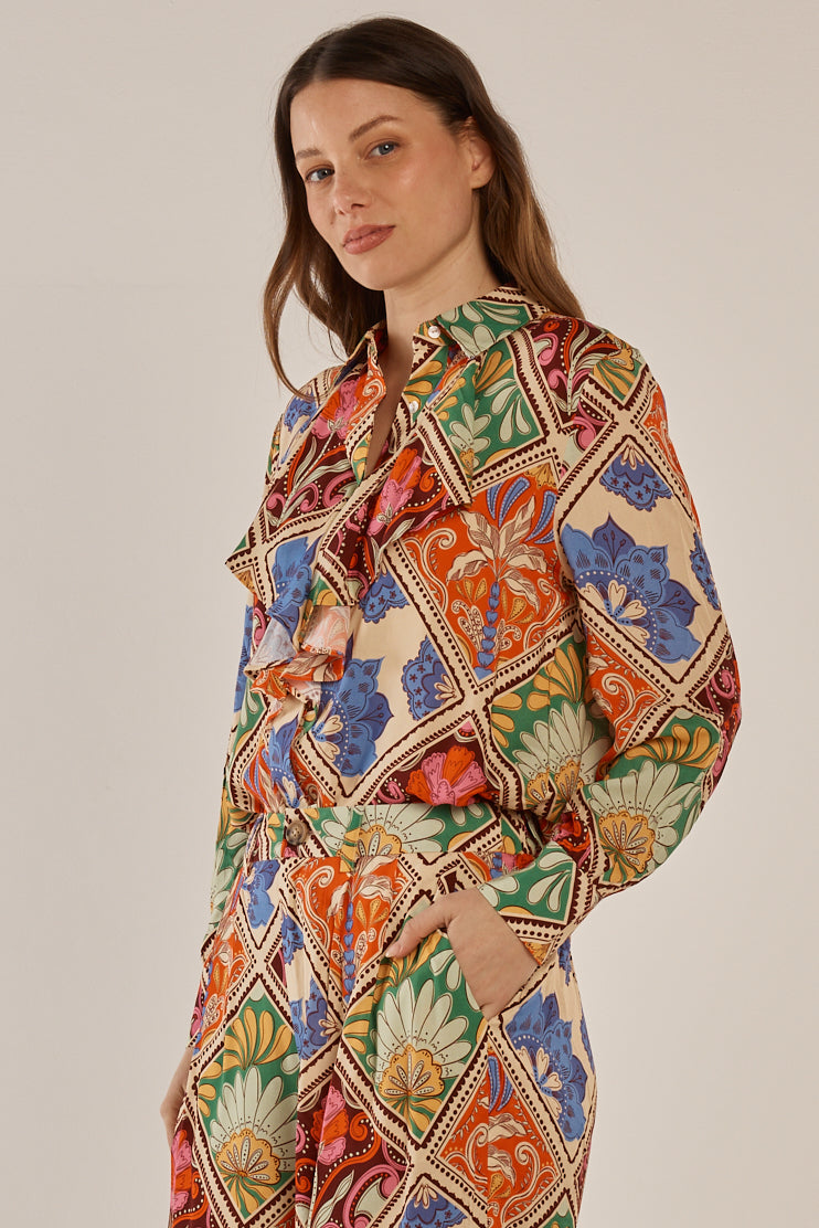 Betty Basics BB8567 floral print frill shirt at Experience Boutique
