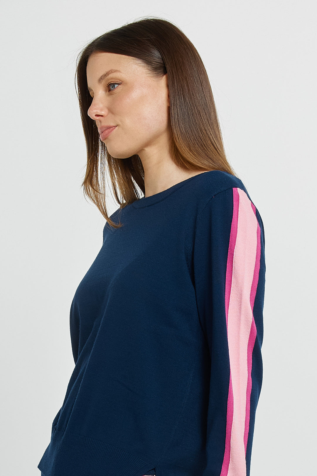Betty Basics BB4122 navy pink stripe joggers at Experience Boutique