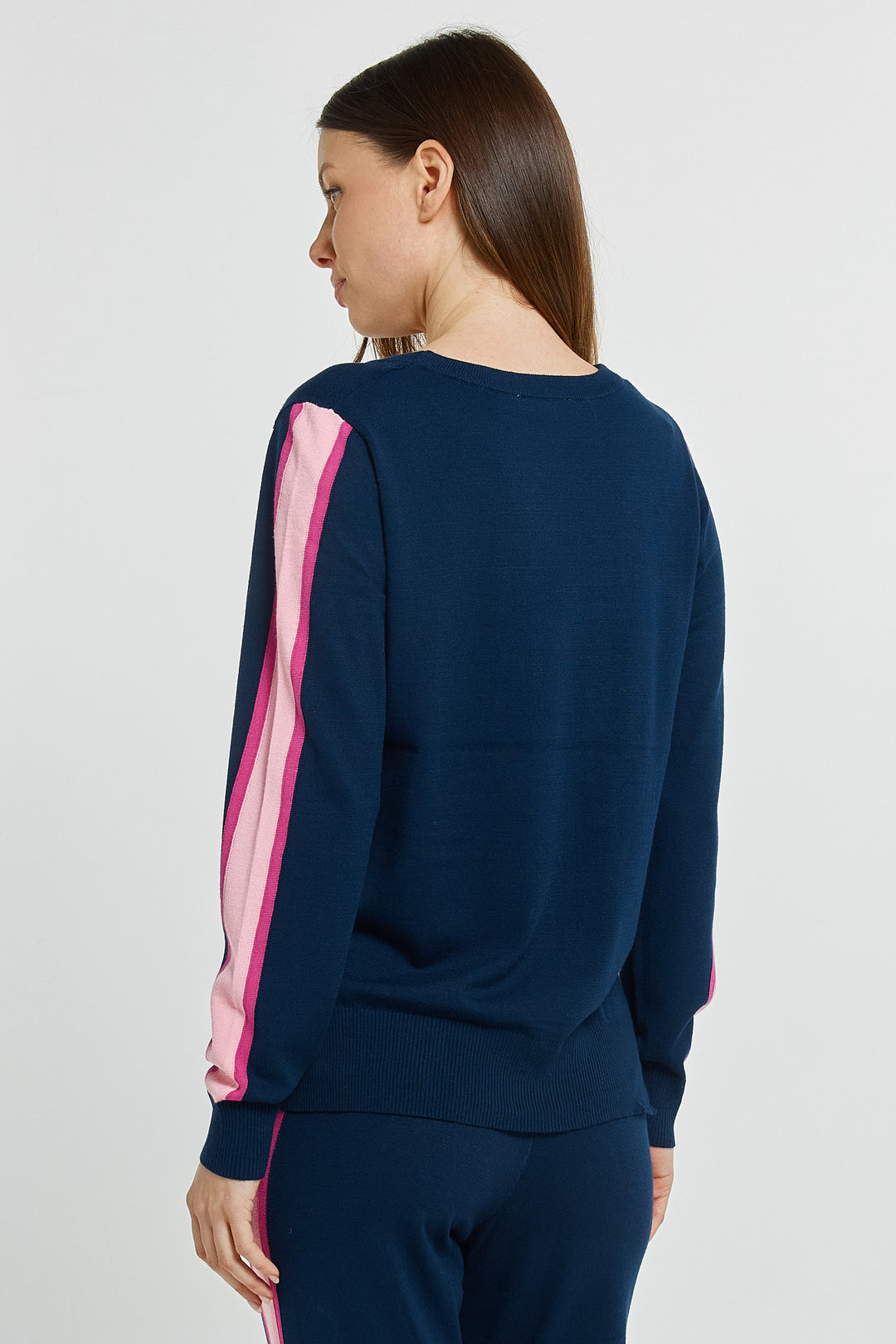 Betty Basics BB4122 navy pink stripe joggers at Experience Boutique