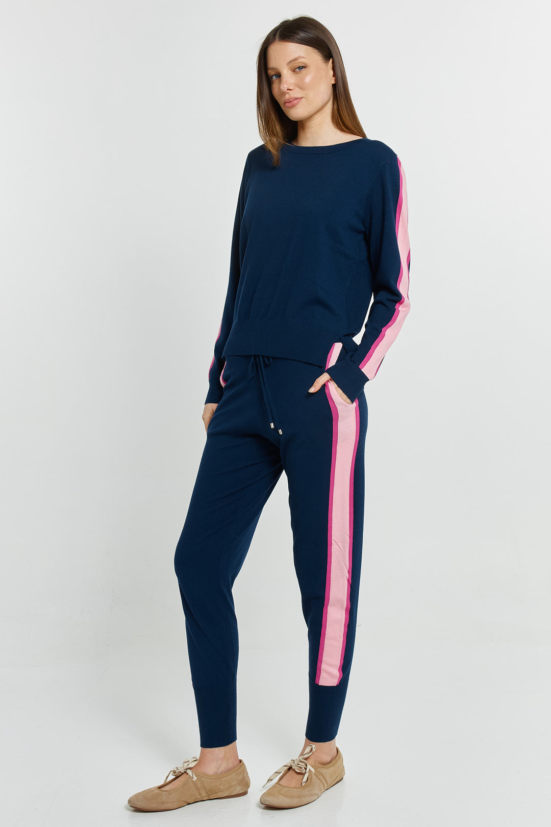 Betty Basics BB4121 navy pink stripe jumper at Experience Boutique