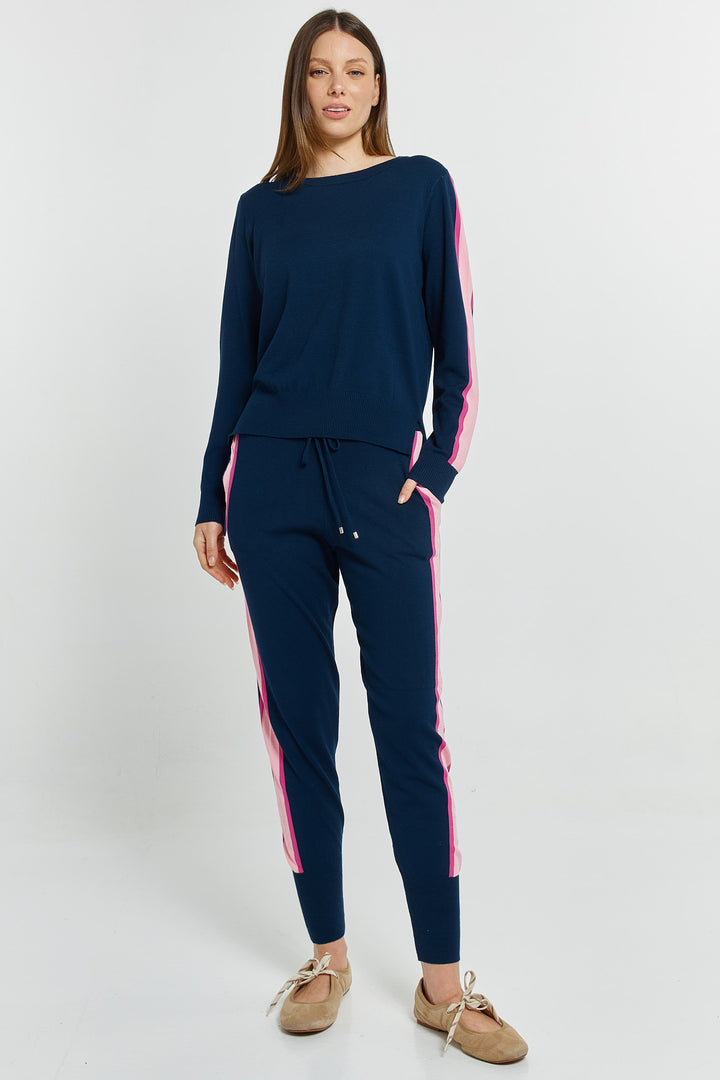 Betty Basics BB4121 navy pink stripe jumper at Experience Boutique