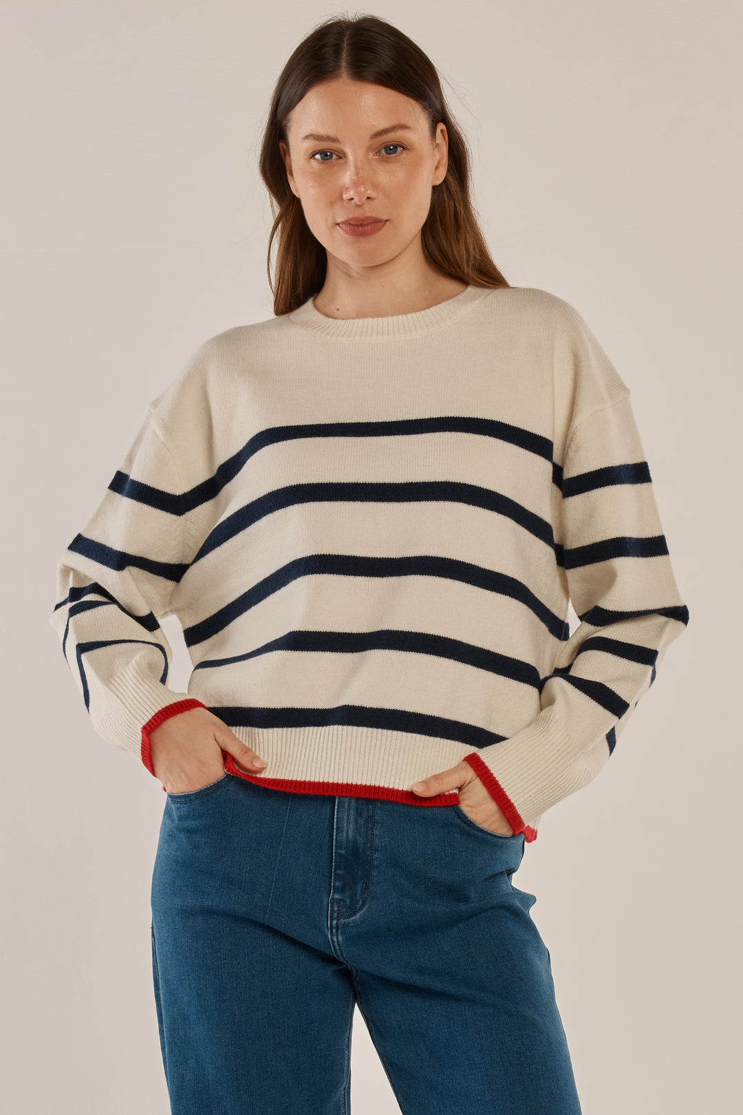 Betty Basics BB4092 navy off-white stripe jumper at Experience Boutique