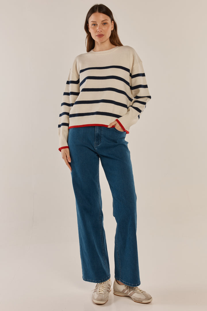 Betty Basics BB4092 navy off-white stripe jumper at Experience Boutique