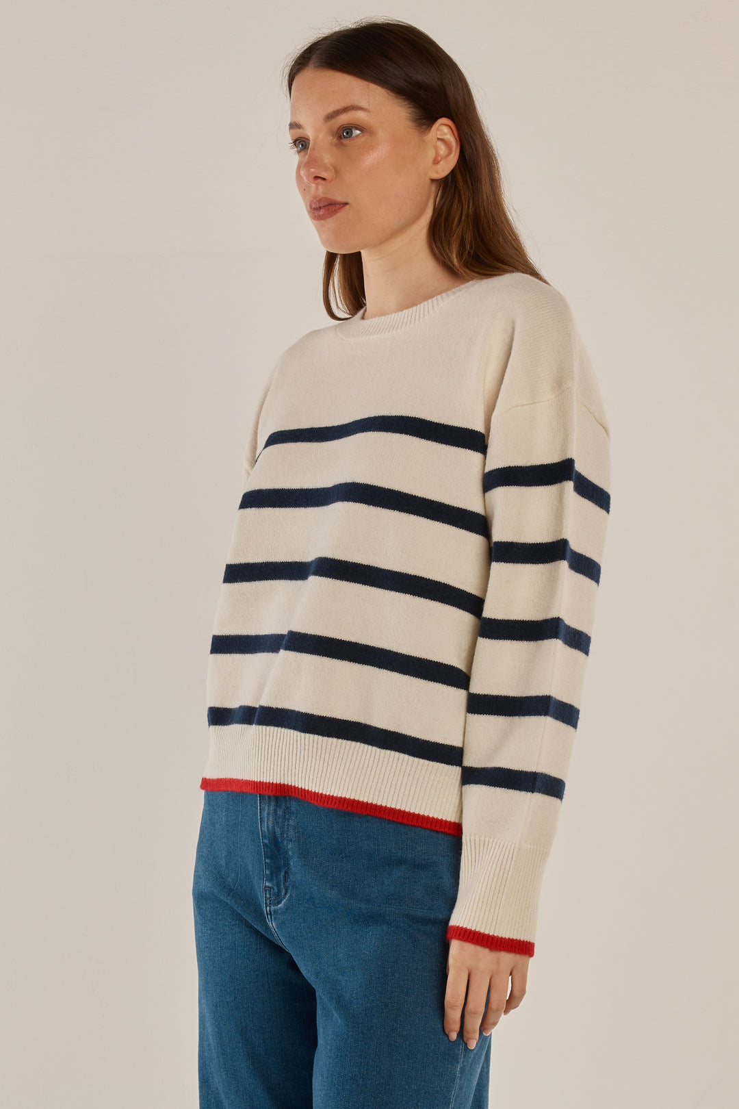 Betty Basics BB4092 navy off-white stripe jumper at Experience Boutique