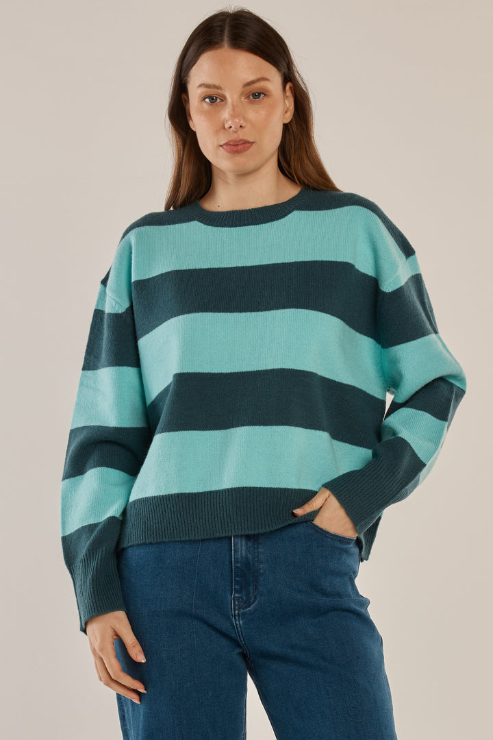 Betty Basics BB4092 teal green blue stripe jumper at Experience Boutique