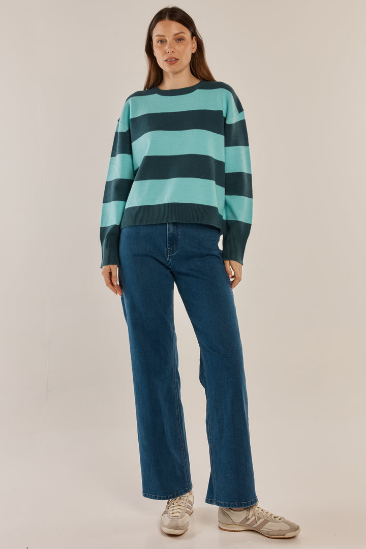 Betty Basics BB4092 teal green blue stripe jumper at Experience Boutique