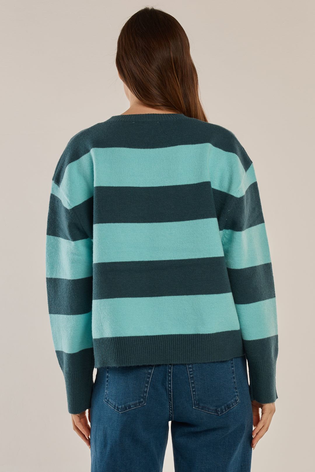 Betty Basics BB4092 teal green blue stripe jumper at Experience Boutique