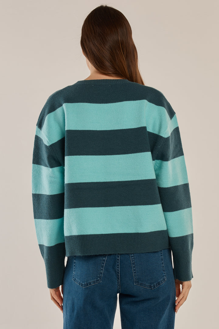 Betty Basics BB4092 teal green blue stripe jumper at Experience Boutique