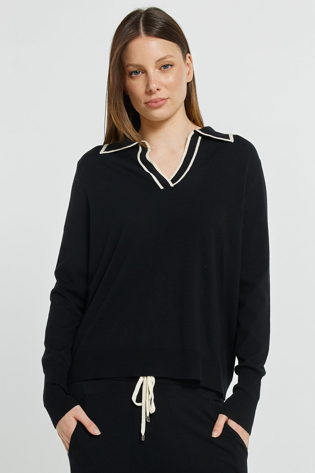 Betty Basics BB4119 black polo jumper at Experience Boutique