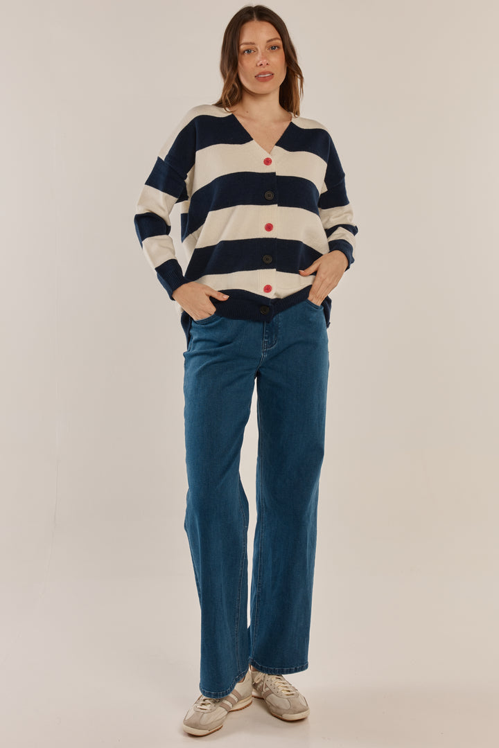 Betty Basics BB4094 navy off-white stripe cardigan at Experience Boutique