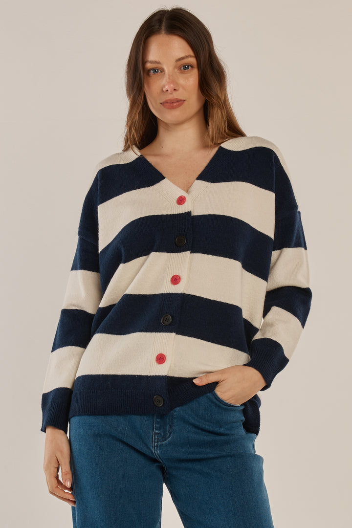 Betty Basics BB4094 navy off-white stripe cardigan at Experience Boutique