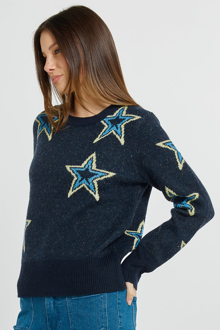 Betty Basics BB4128 navy star jacquard jumper at Experience Boutique