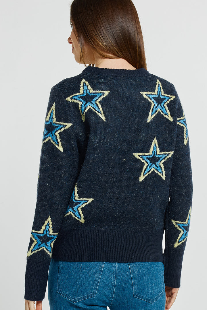 Betty Basics BB4128 navy star jacquard jumper at Experience Boutique