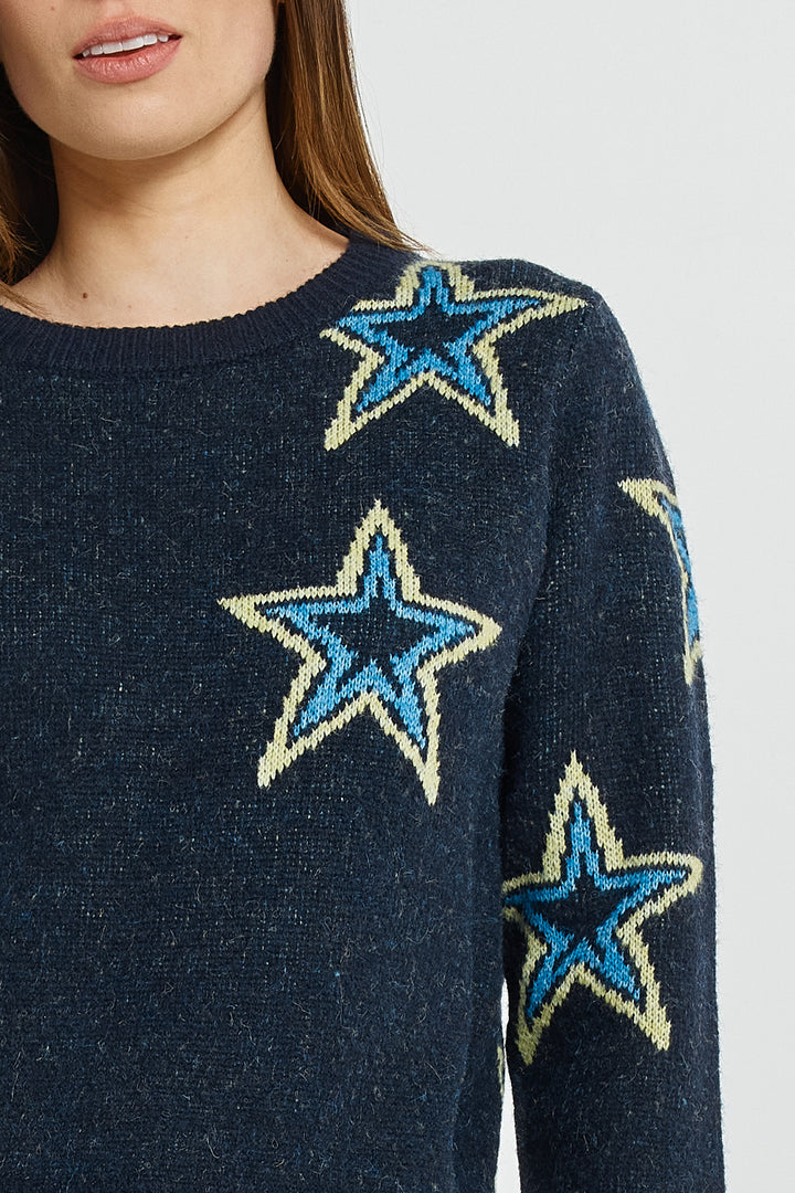 Betty Basics BB4128 navy star jacquard jumper at Experience Boutique