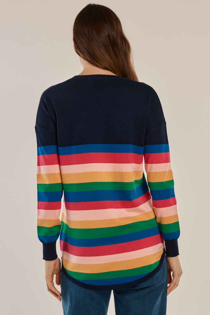 Betty Basics BB425 navy rainbow stripe jumper at Experience Boutique