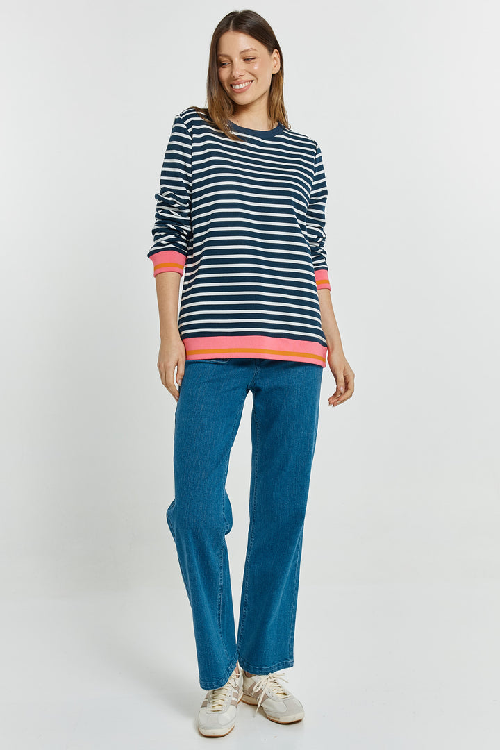 Betty Basics BB7114 navy white stripe sweatshirt at Experience Boutique