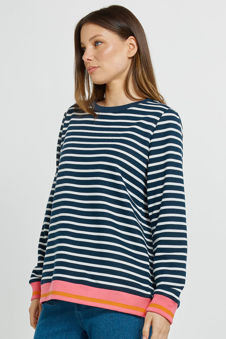 Betty Basics BB7114 navy white stripe sweatshirt at Experience Boutique