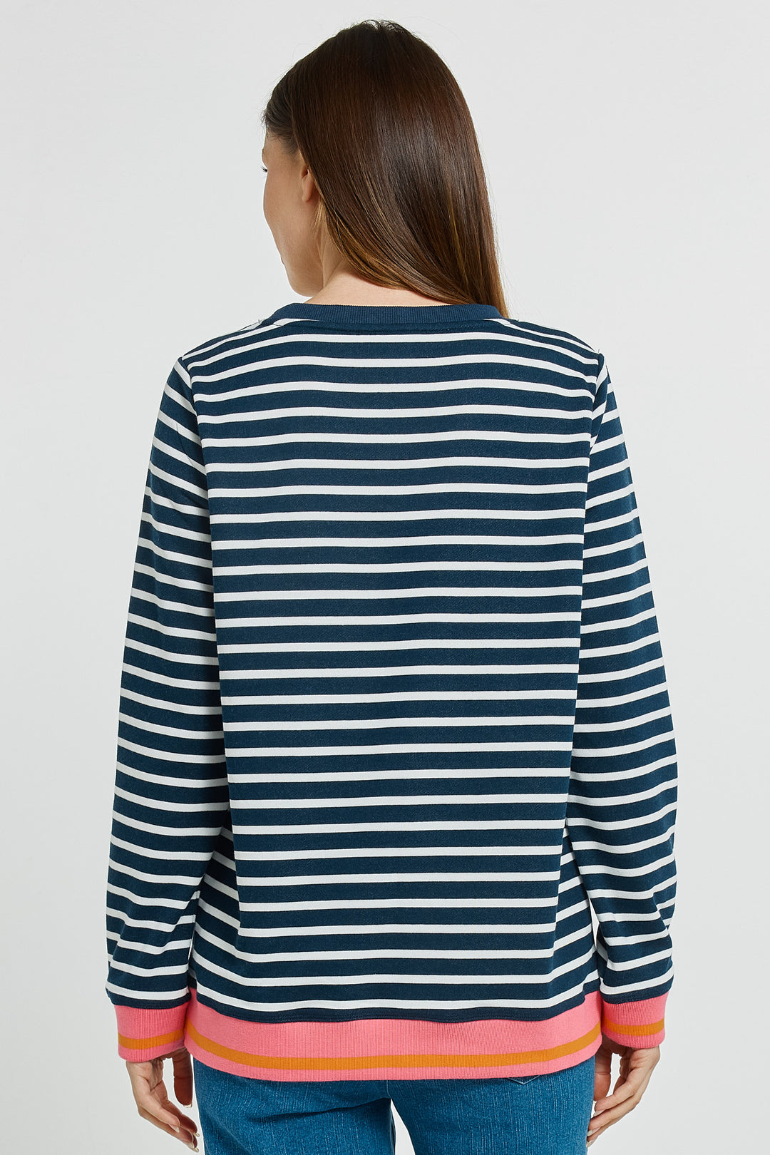 Betty Basics BB7114 navy white stripe sweatshirt at Experience Boutique