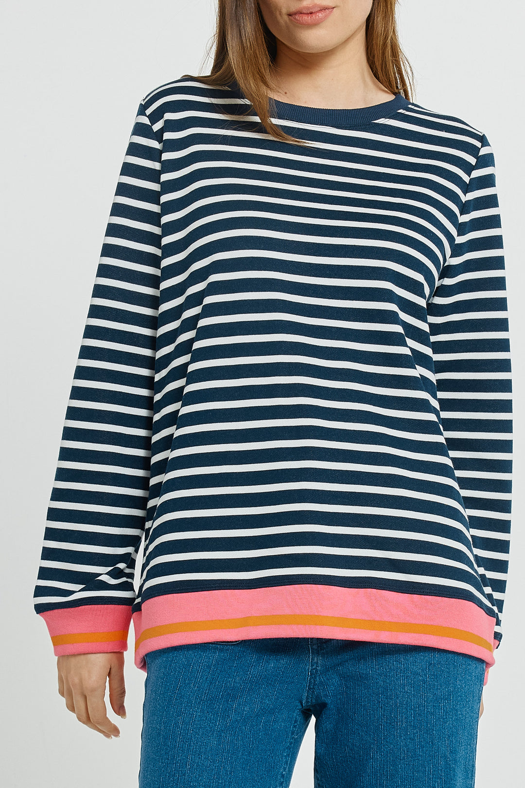 Betty Basics BB7114 navy white stripe sweatshirt at Experience Boutique