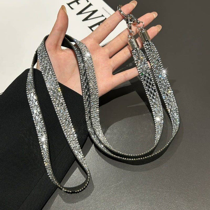 Silver Crystal Rhinestone Phone Lanyard Strap Chain