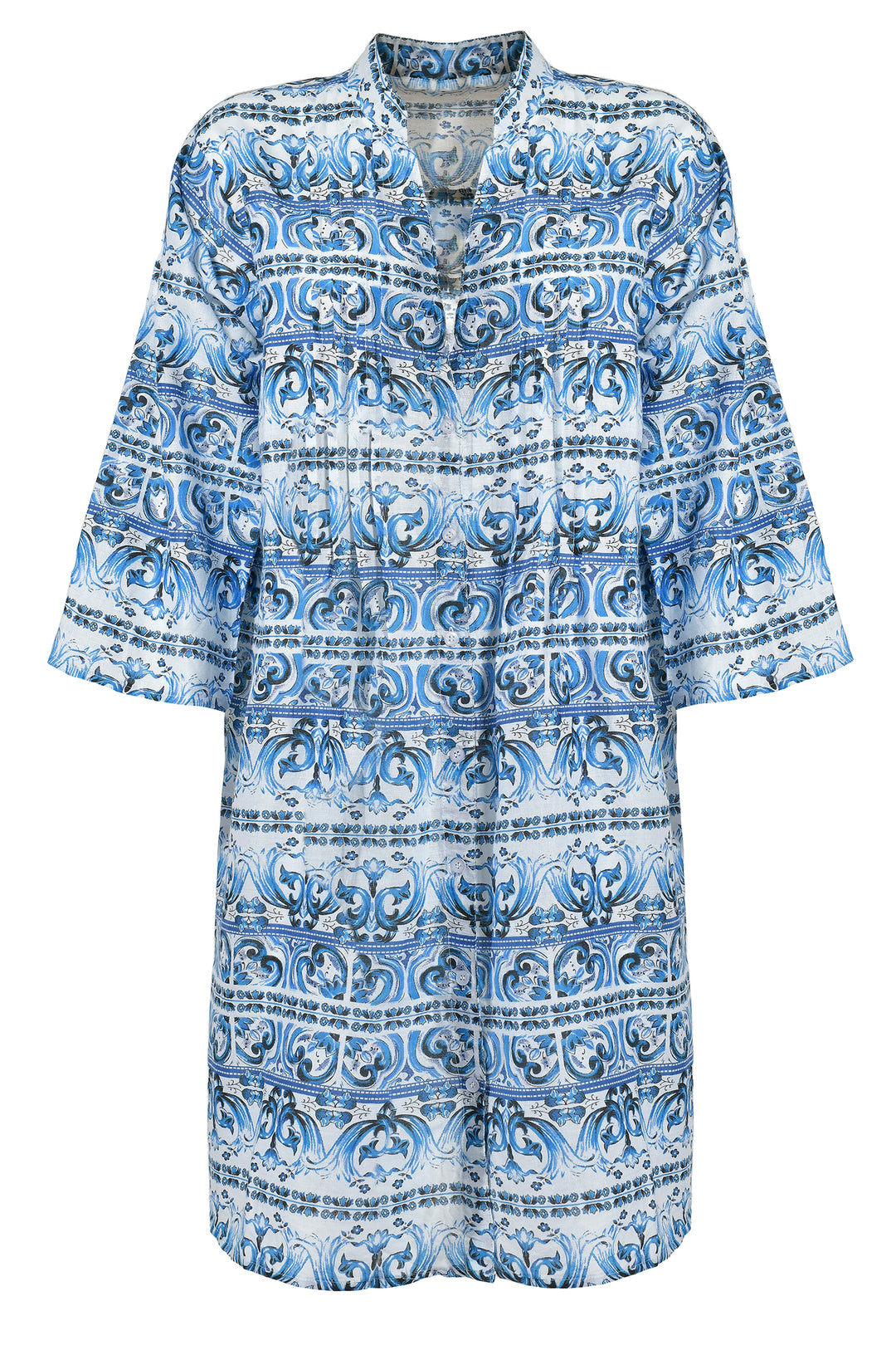 Ble Blouse Blue Wave Print Button Front Tunic Dress 5-41-581-0135 - Experience Boutique