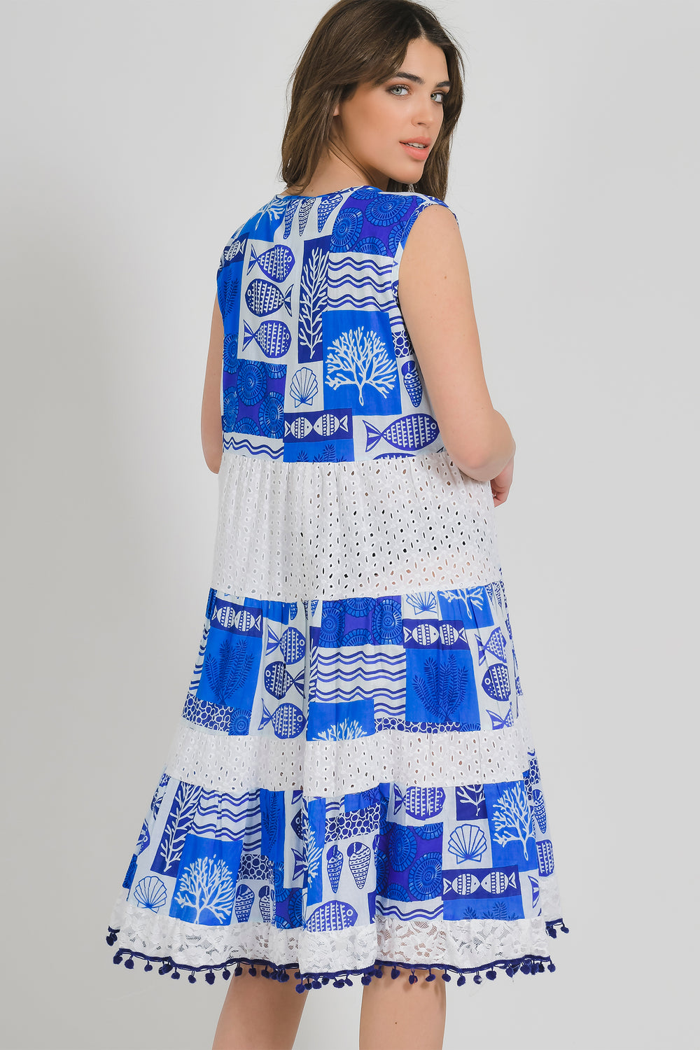 Ble Dress Blue Patchwork Print Sleeveless 5-41-581-0112 - Experience Boutique