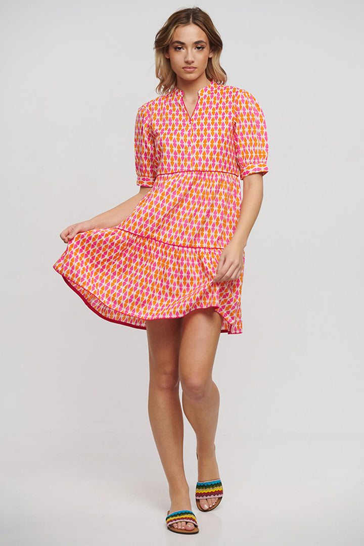 Ble Dress Orange Pink Geo Print 5-41-666-0005 - Experience Boutique