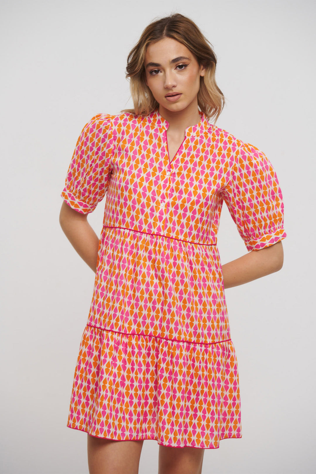 Ble Dress Orange Pink Geo Print 5-41-666-0005 - Experience Boutique