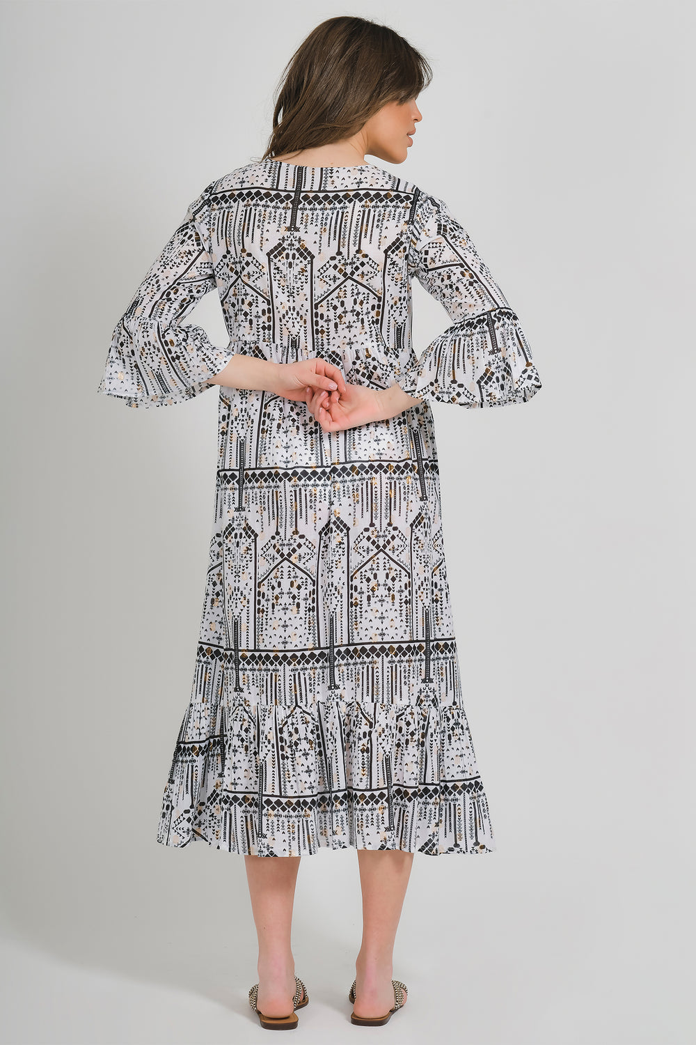 Ble Dress White Print Bell Sleeve Dress 5-41-065-0001 - Experience Boutique