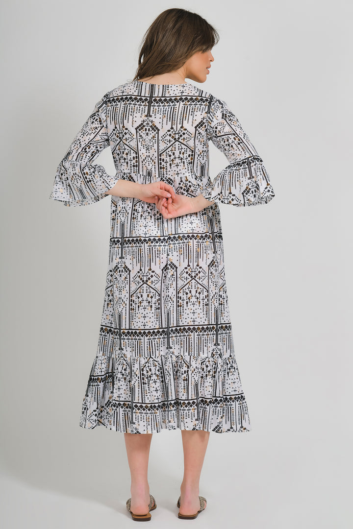Ble Dress White Print Bell Sleeve Dress 5-41-065-0001 - Experience Boutique
